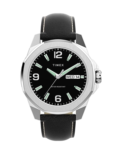 Часы ESSEX AVE 46 ST CASE BLACK DIAL BLACK LEATHER STRAP, черный Timex