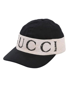 Бейсболка Logo Band Baseball Cap 'Black White', черный Gucci