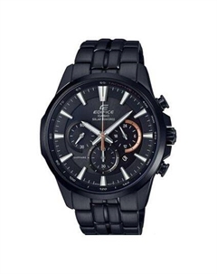 Часы EDIFICE Stainless Steel Strap Waterproof Sapphire Crystal Solar Powered Mens Black Analog, черный Casio