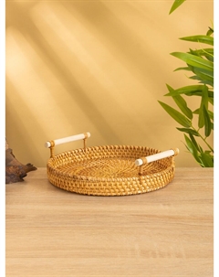 Поднос плетеный, 22×22×3 см, ротанг Nobrand