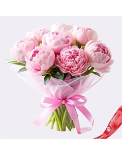 Букет из 9 розовых пионов в нежно-розовой пленке Azalianow цветы. подарки. декор