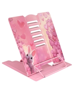 Подставка для книг Зайка в сердечках 19x20x15,5 см фиксация страниц металл розовый Нет марки