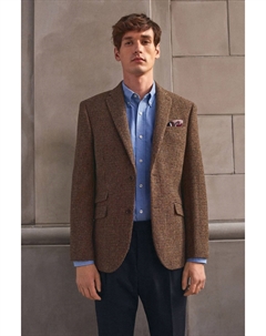 Твидовый пиджак Signature Harris из британской шерсти, коричневый Next