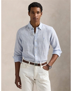 Рубашка в полоску Custom Fit из льна синий Laredoute