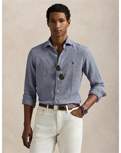 Облегающая рубашка из льна синий Polo ralph lauren