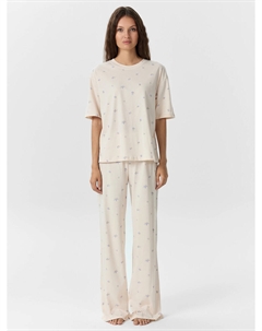 Комплект домашний женский кремовый с цветочным принтом Mark formelle
