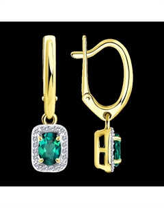 Серьги из желтого золота с бриллиантами и изумрудами Sokolov