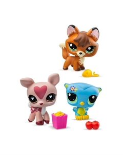 Игровой набор из 3 фигурок животных с аксессуарами коллекция Три друга Littlest pet shop