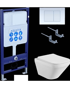 Комплект Унитаз подвесной Лира AQ1155-00 безободковый, с микролифтом + Инсталляция Standard INS-0000012 + Комплект креплений KKI-0000002 + Кнопка KDI-0000009 белая Aquatek