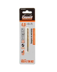 Сверло по металлу GP1340-075, ц/х, 4.0х43х75 мм, HSS TIN Gepard
