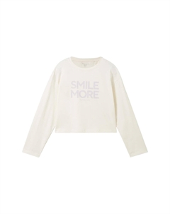 Футболка с длинным рукавом CROPPED MIT PRINT, белый Tom tailor