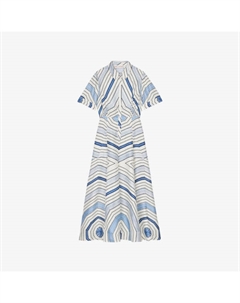 Платье миди из шелка с коротким рукавом и спиральным узором, синий Sandro