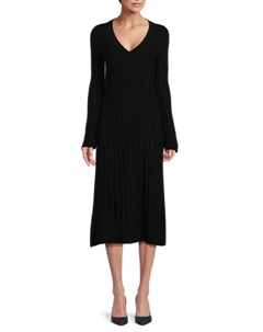 Платье-футляр в рубчик Jazmyn из шерсти и кашемира, черный 360cashmere