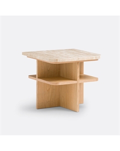 Тумба прикроватная из шпона дуба и травертина Caliste бежевый La redoute interieurs