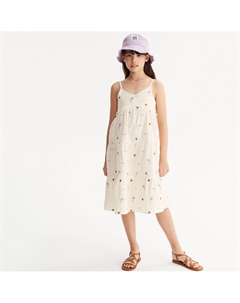 Платье из хлопка на тонких бретелях с оборкой бежевый La redoute collections