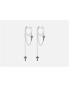 Серьги-кольца серебряные Круг с черными фианитами 2 шт Baltsilver