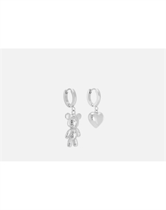 Серьги Silver asymmetrical bear and heart 2 шт Attribute shop