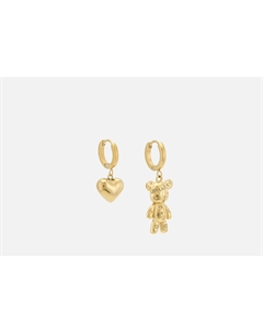 Серьги Golden asymmetrical bear and heart 2 шт Attribute shop