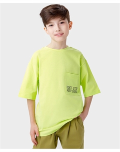 Футболка оверсайз хлопковая с коротким рукавом и карманом салатовая для мальчика Button blue