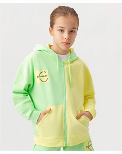 Толстовка из футера удлиненная с капюшоном на молнии двухцветная для девочки Button blue