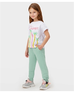 Брюки трикотажные с поясом на резинке светло-зеленые Button blue