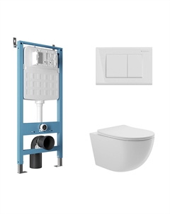Комплект AQDS106 Унитаз подвесной Ovo безободковый, с микролифтом + Система инсталляции для унитазов Tecnica Novo + Кнопка смыва Quadrado белая глянцевая Aqueduto