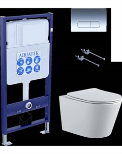 Комплект Унитаз подвесной Вега AQ1905-00 безободковый, с микролифтом + Инсталляция Standard INS-0000012 + Комплект креплений KKI-0000001 + Кнопка KDI-0000016 глянцевый хром Aquatek