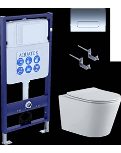 Комплект Унитаз подвесной Вега AQ1905-00 безободковый, с микролифтом + Инсталляция Standard INS-0000012 + Комплект креплений KKI-0000002 + Кнопка KDI-0000016 глянцевый хром Aquatek
