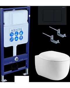 Комплект Унитаз подвесной Альтаир AQ1980-00 безободковый, с микролифтом + Инсталляция Standard INS-0000012 + Комплект креплений KKI-0000002 + Кнопка KDI-0000012 матовая черная Aquatek