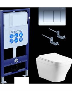 Комплект Унитаз подвесной Амадео AQ1180-00 безободковый, с микролифтом + Инсталляция Standard INS-0000012 + Комплект креплений KKI-0000002 + Кнопка KDI-0000010 глянцевый хром Aquatek