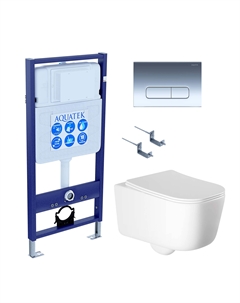 Комплект Унитаз подвесной Лугано AQ2002-00 безободковый, с микролифтом + Инсталляция Standard INS-0000012 + Комплект креплений KKI-0000002 + Кнопка KDI-0000016 хром Aquatek