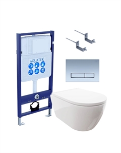 Комплект Унитаз подвесной Поларис AQ0700-00 безободковый, с микролифтом + Инсталляция Standard INS-0000012 + Комплект креплений KKI-0000002 + Кнопка KDI-0000024 хром матовый Aquatek