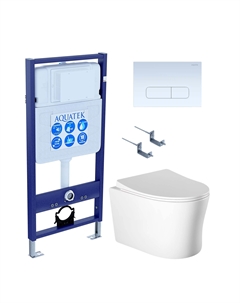 Комплект Унитаз подвесной Ника AQ2009-00 безободковый, с микролифтом + Инсталляция Standard INS-0000012 + Комплект креплений KKI-0000002 + Кнопка KDI-0000013 белая Aquatek