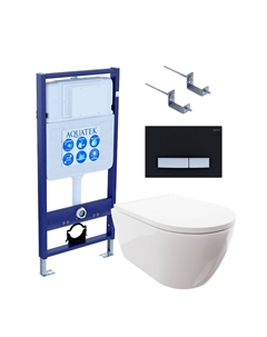 Комплект Унитаз подвесной Поларис AQ0700-00 безободковый, с микролифтом + Инсталляция Standard INS-0000012 + Комплект креплений KKI-0000002 + Кнопка KDI-0000026 черный матовый, никель Aquatek