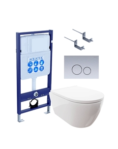 Комплект Унитаз подвесной Поларис AQ0700-00 безободковый, с микролифтом + Инсталляция Standard INS-0000012 + Комплект креплений KKI-0000002 + Кнопка KDI-0000019 хром матовый Aquatek