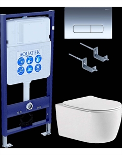 Комплект Унитаз подвесной Европа New AQ1106-00 безободковый, с микролифтом + Инсталляция Standard INS-0000012 + Комплект креплений KKI-0000002 + Кнопка KDI-0000016 глянцевый хром Aquatek