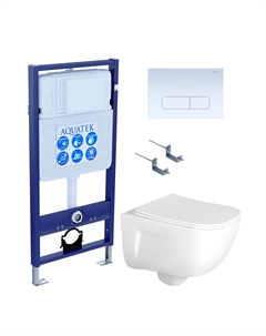 Комплект Унитаз подвесной Дива AQ2012-00 безободковый, с микролифтом + Инсталляция Standard INS-0000012 + Комплект креплений KKI-0000002 + Кнопка KDI-0000013 белая Aquatek