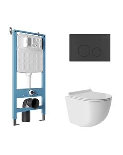 Комплект AQDS088T Унитаз подвесной Ovo безободковый, с микролифтом, смыв Tornado + Система инсталляции для унитазов Tecnica Novo + Кнопка смыва Circulo черная матовая Aqueduto