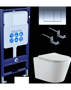 Комплект Унитаз подвесной Вега AQ1905-00 безободковый, с микролифтом + Инсталляция Standard INS-0000012 + Комплект креплений KKI-0000002 + Кнопка KDI-0000010 глянцевый хром Aquatek