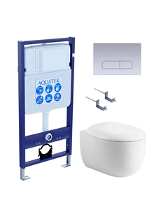 Комплект Унитаз подвесной Альтаир AQ1980-00 безободковый, с микролифтом + Инсталляция Standard INS-0000012 + Комплект креплений KKI-0000002 + Кнопка KDI-0000014 хром матовый Aquatek