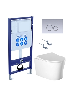 Комплект Унитаз подвесной Ника AQ2009-00 безободковый, с микролифтом + Инсталляция Standard INS-0000012 + Комплект креплений KKI-0000002 + Кнопка KDI-0000019 хром матовый Aquatek