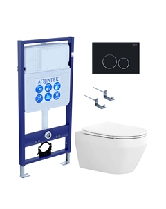 Комплект Унитаз подвесной Лея AQ1199-00 безободковый, с микролифтом + Инсталляция Standard INS-0000012 + Комплект креплений KKI-0000002 + Кнопка KDI-0000020 матовый черный Aquatek