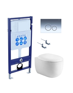 Комплект Унитаз подвесной Альтаир AQ1980-00 безободковый, с микролифтом + Инсталляция Standard INS-0000012 + Комплект креплений KKI-0000002 + Кнопка KDI-0000018 хром Aquatek
