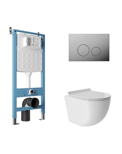 Комплект AQDS091T Унитаз подвесной Ovo безободковый, с микролифтом, смыв Tornado + Система инсталляции для унитазов Tecnica Novo + Кнопка смыва Circulo хром Aqueduto