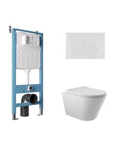 Комплект AQDS086 Унитаз подвесной Cone безободковый, с микролифтом + Система инсталляции для унитазов Tecnica Novo + Кнопка смыва Circulo белая глянцевая Aqueduto