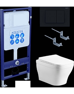 Комплект Унитаз подвесной Амадео AQ1180-00 безободковый, с микролифтом + Инсталляция Standard INS-0000012 + Комплект креплений KKI-0000002 + Кнопка KDI-0000012 матовая черная Aquatek