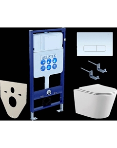 Комплект Унитаз подвесной Вега AQ1905-00 безободковый, с микролифтом + Инсталляция Standard INS-0000012 + Комплект креплений KKI-0000002 + Кнопка KDI-0000013 белая Aquatek