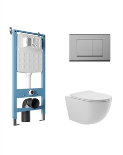Комплект AQDS108 Унитаз подвесной Ovo безободковый, с микролифтом + Система инсталляции для унитазов Tecnica Novo + Кнопка смыва Quadrado хром Aqueduto