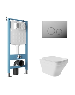 Комплект AQDS157 Унитаз подвесной Esteta безободковый, с микролифтом + Система инсталляции для унитазов Tecnica Novo + Кнопка смыва Circulo хром Aqueduto