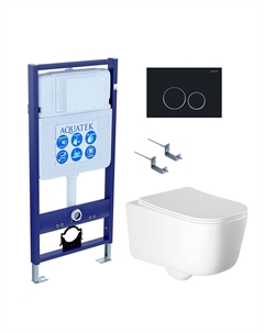 Комплект Унитаз подвесной Лугано AQ2002-00 безободковый, с микролифтом + Инсталляция Standard INS-0000012 + Комплект креплений KKI-0000002 + Кнопка KDI-0000020 матовый черный Aquatek